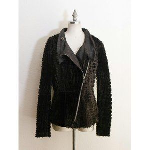 Emporio Armani Brown Crocodile Embossed Fur Mutton Leather Moto Jacket